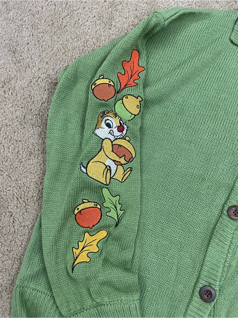 Disney Green Chip 'n' Dale Knit Cardigan Jacket with Fall embroidery - Picture 2 of 6